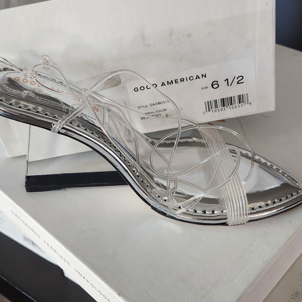 Good American - Clear Block Heel Clear Straps Sandals - Size 6.5 - Picture 8 of 8